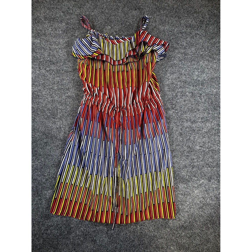 Gap Womens Multi Color Striped Ruffle Neck Mini Dress Size M Sleeveless Summer